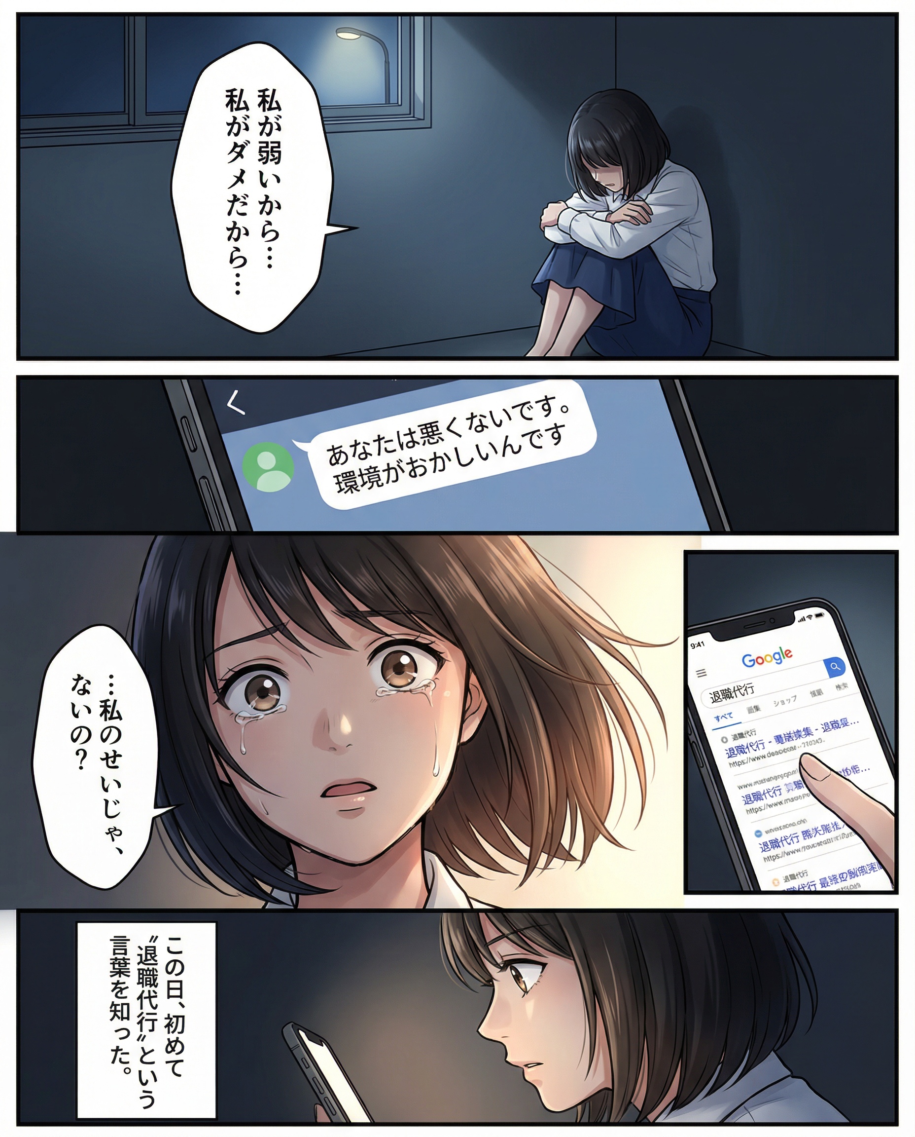 漫画ページ3：退職代行を知る