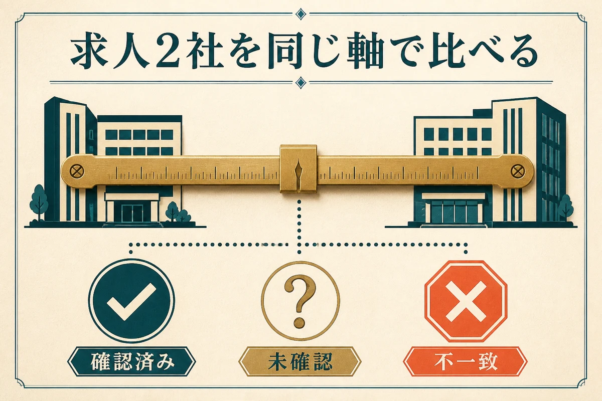 求人2社を確認済み・未確認・不一致で比べる