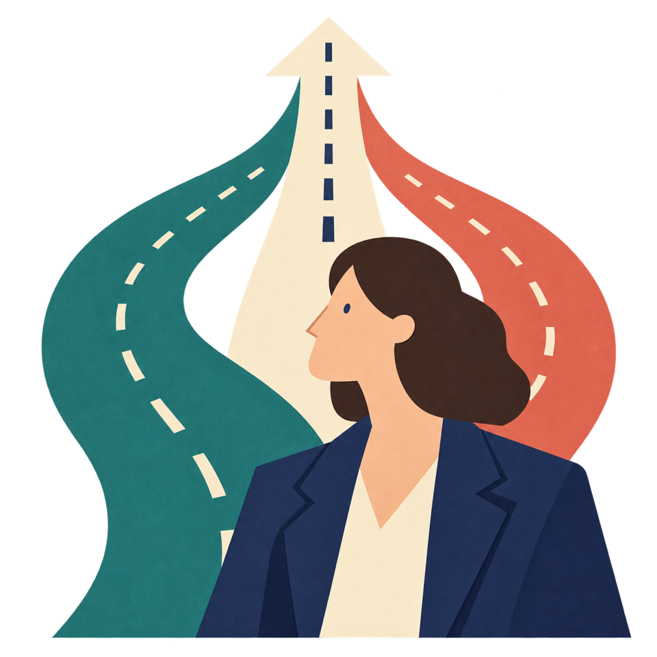 選択肢を整理して次の一歩を考える人のイラスト
