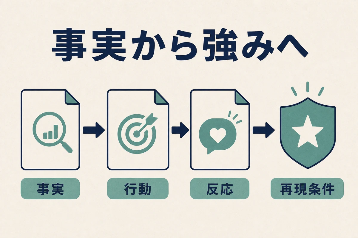 仕事の事実を強みと再現条件へ変える流れ